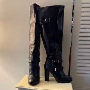 NWOT Aldo Black Real Leather Over the Knee Boots with Buckle Detail